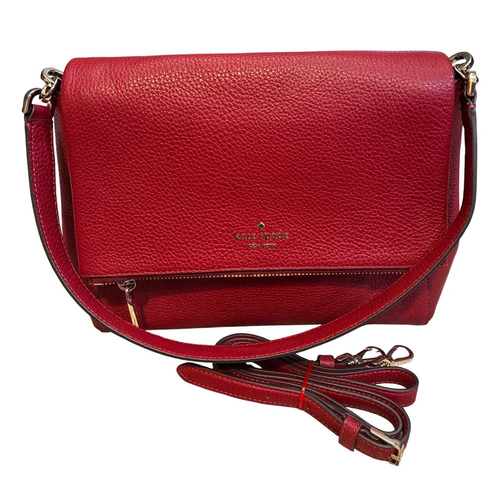 Kate Spade Crossbody Bag Women Medium Burgundy Excellent Pebbled Leather Flap